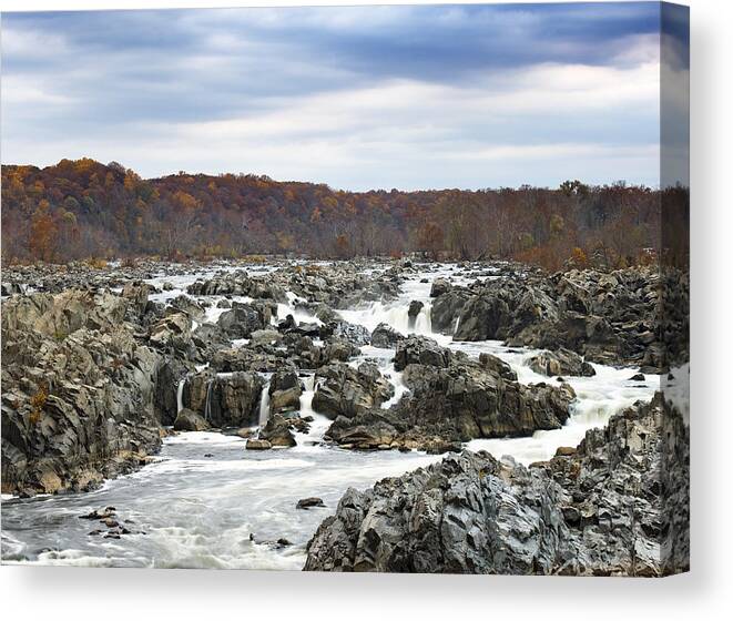 Great Falls Park Canvas Print featuring the photograph Rapids at Great Falls Park in Autumn by Brendan Reals