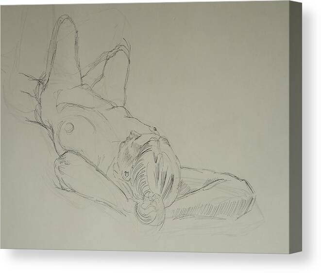  Canvas Print featuring the drawing Reclining Female Nude Drawn In Biro by Mike Jory
