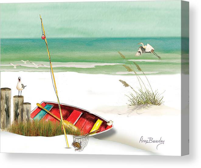 Red Boat Canvas Print featuring the painting Red Boat by Anne Beverley-Stamps