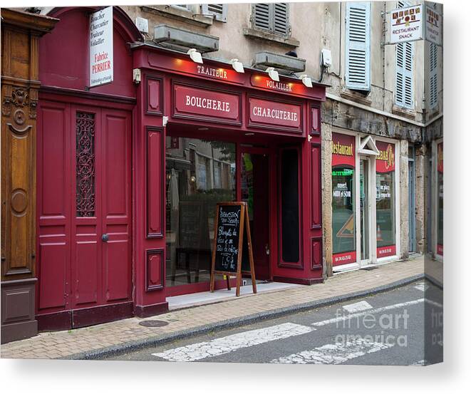 Boucherie & Charcuterie Canvas Print featuring the photograph Red Storefront by Timothy Johnson
