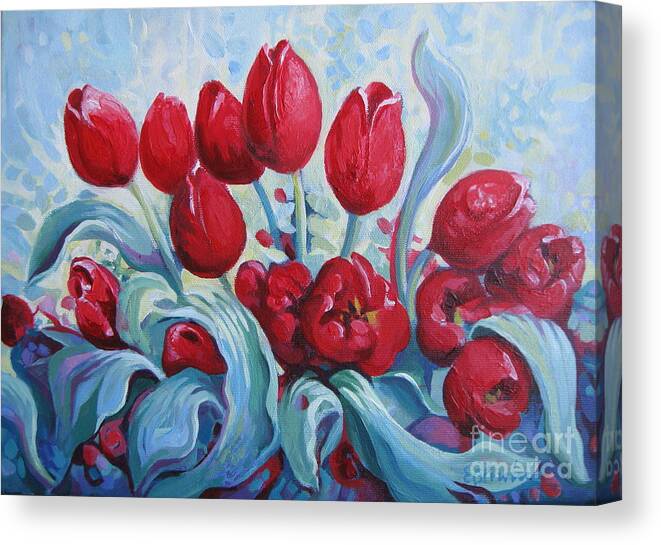 Tulips Canvas Print featuring the painting Red tulips by Elena Oleniuc