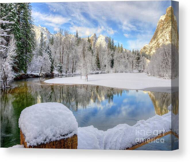 Merced River Canvas Print featuring the photograph Reflections in the Merced River Yosemite National Park by Wayne Moran