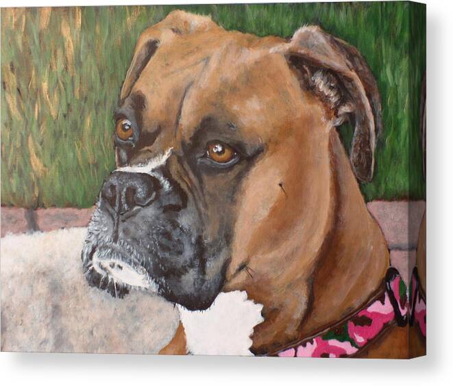 Boxer Canvas Print featuring the painting Rocky CU by Carol Russell
