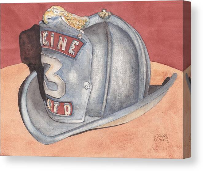 Fire Canvas Print featuring the painting Rondo's Fire Helmet by Ken Powers