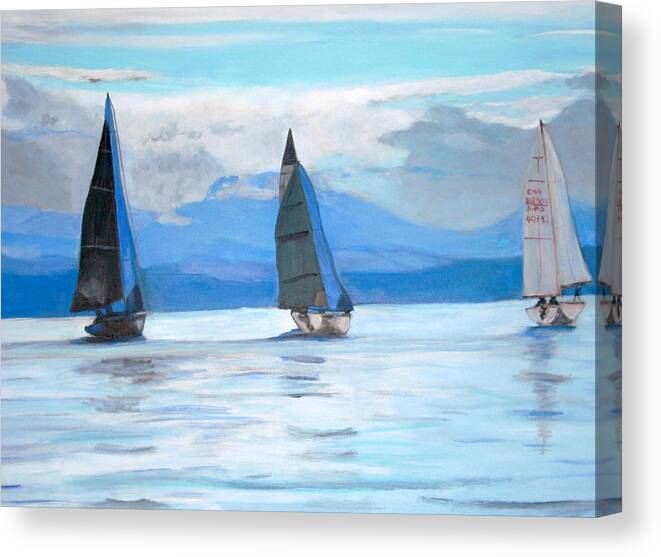 Boat Canvas Print featuring the painting Sailing Race by Teresa Dominici