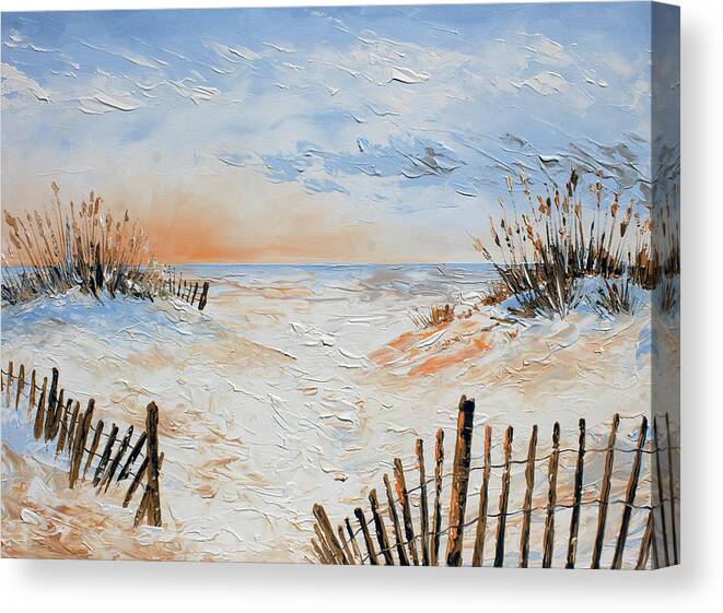 Beach Canvas Print featuring the painting Sand Fences by William Love