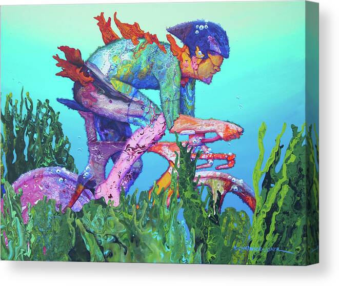 Underwater Canvas Print featuring the painting Sea Cycler by Marguerite Chadwick-Juner