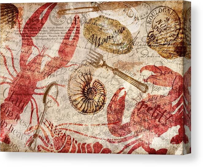 Seafood Canvas Print featuring the painting Seafood Restaurant Postcard by Mindy Sommers