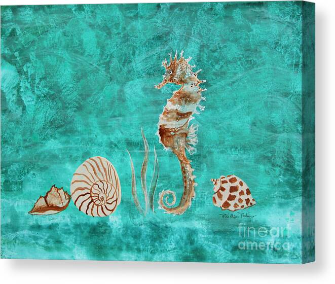 Seahorse Canvas Print featuring the painting Seahorse and Shells by Robin Pedrero