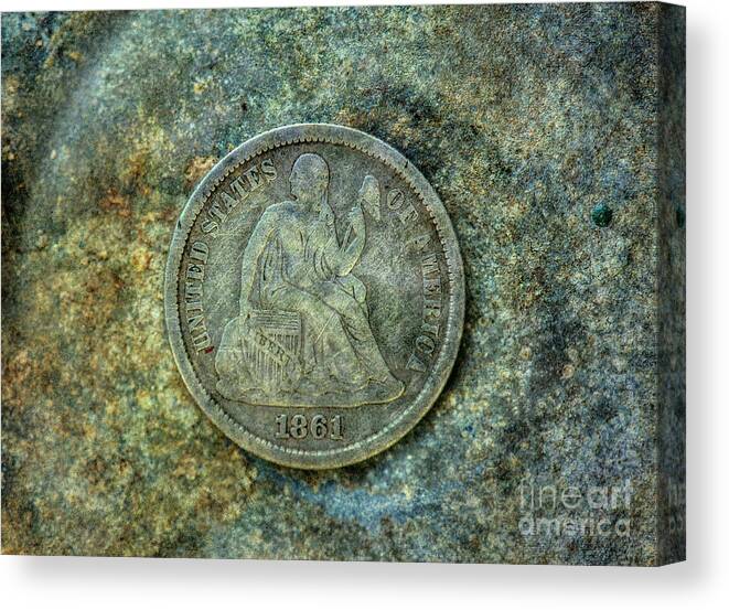 Seated Libery Dime Coin Obverse Canvas Print featuring the digital art Seated Libery Dime Coin Obverse by Randy Steele