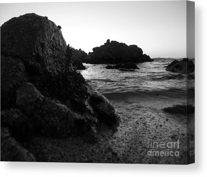 Pacific Grove Canvas Print featuring the photograph Shoreline Monolith Monochrome by James B Toy