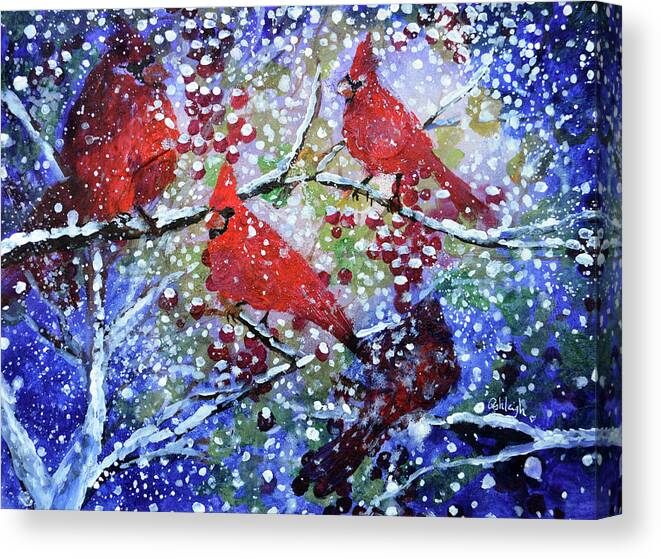 Cardinals In The Snow Canvas Print featuring the painting Silent Night by Ashleigh Dyan Bayer