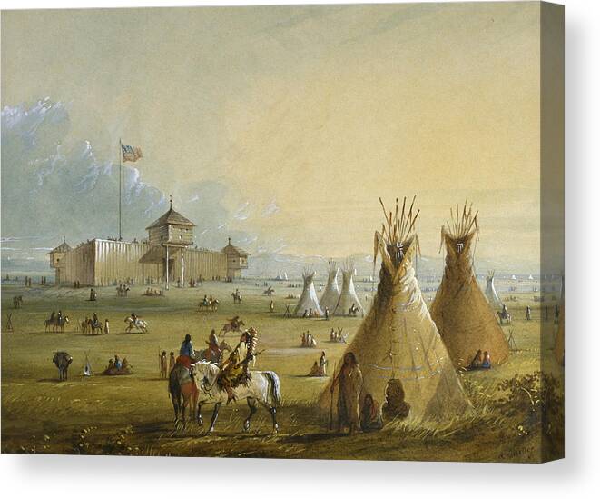 1840 Canvas Print featuring the painting Sioux At Fort Laramie, 1837 by Alfred Jacob Miller