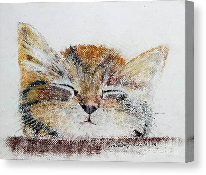 Kitten Canvas Print featuring the painting Sleepyhead by Marlene Schwartz Massey