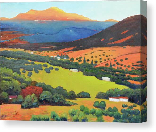 Hills Canvas Print featuring the painting Sliice Of Last Light by Gary Coleman