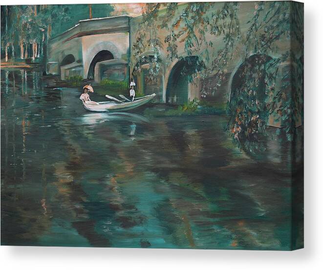 River Canvas Print featuring the painting Slow Boat - LMJ by Ruth Kamenev