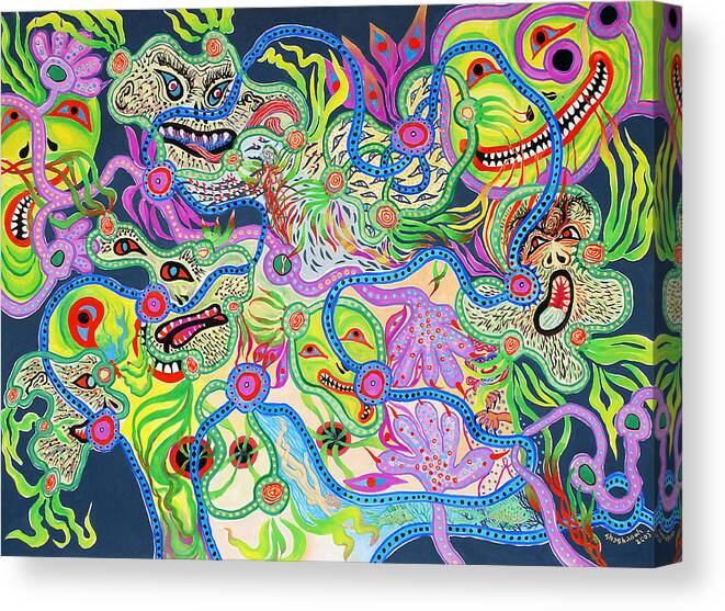 Faces Canvas Print featuring the painting Smiles by Shoshanah Dubiner
