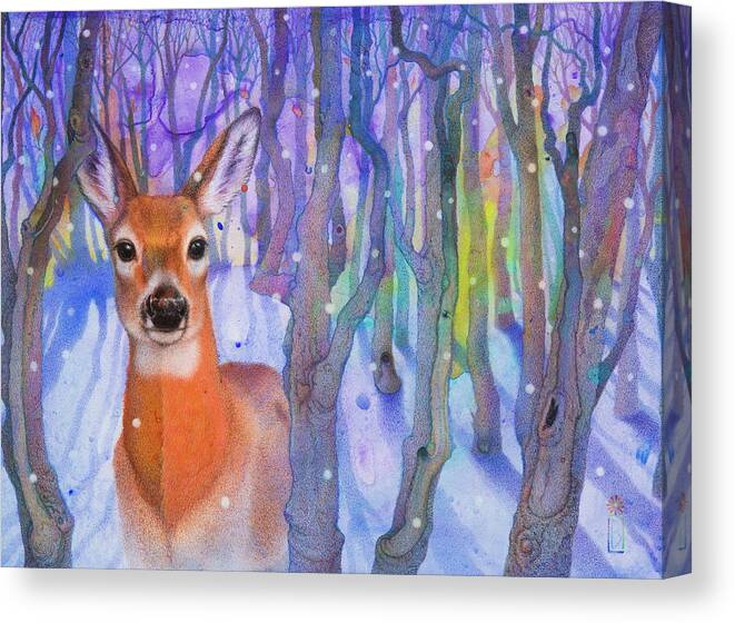 White Tailed Deer Canvas Print featuring the painting Snowfall by Lynn Bywaters