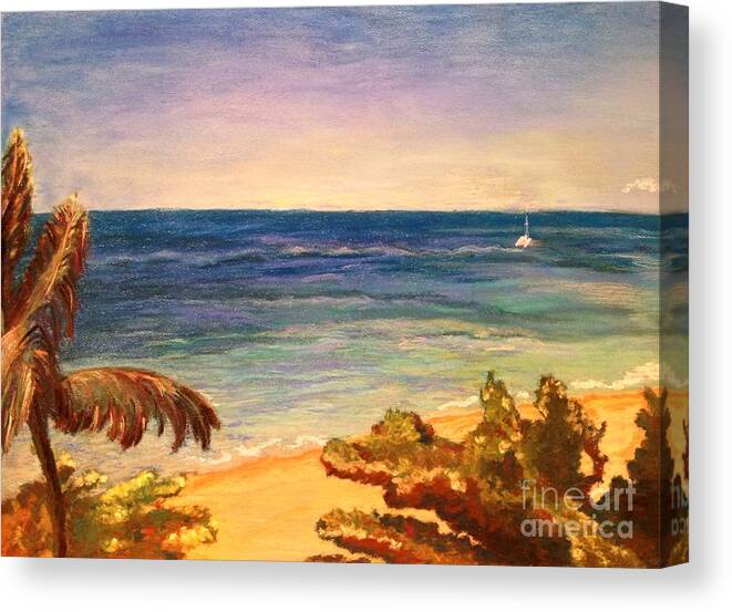 Sosua Canvas Print featuring the pastel Sosua Beach by Jennefer Chaudhry