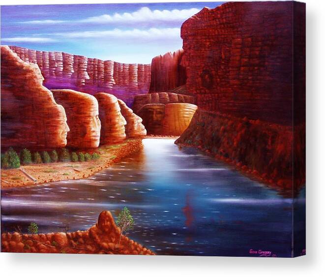 River... Images In The Rocks Canvas Print featuring the painting Spirits of the river by Gene Gregory