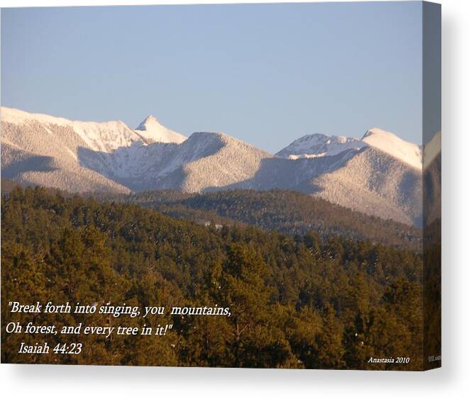 Inspirational Landscape Canvas Print featuring the photograph Spring Snow on the Sangre de Cristos Truchas Peaks by Anastasia Savage Ealy