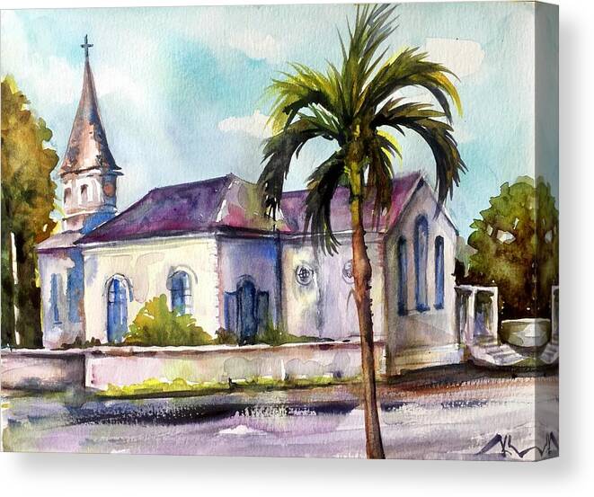 Church Canvas Print featuring the painting St. Matthews Church, Nassau by Katerina Kovatcheva