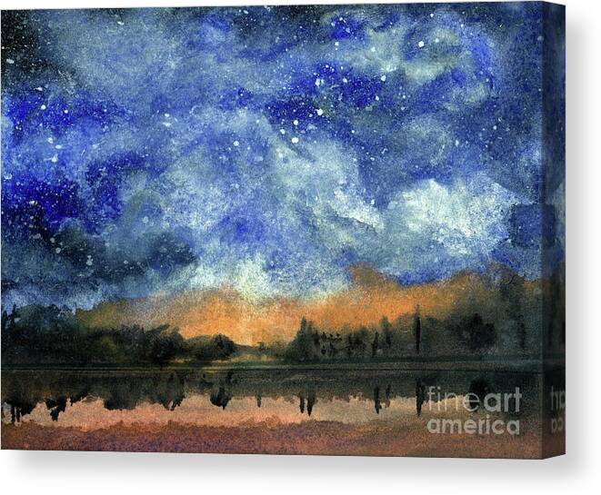 Lake Canvas Print featuring the painting Starry Night Across Our Lake by Randy Sprout
