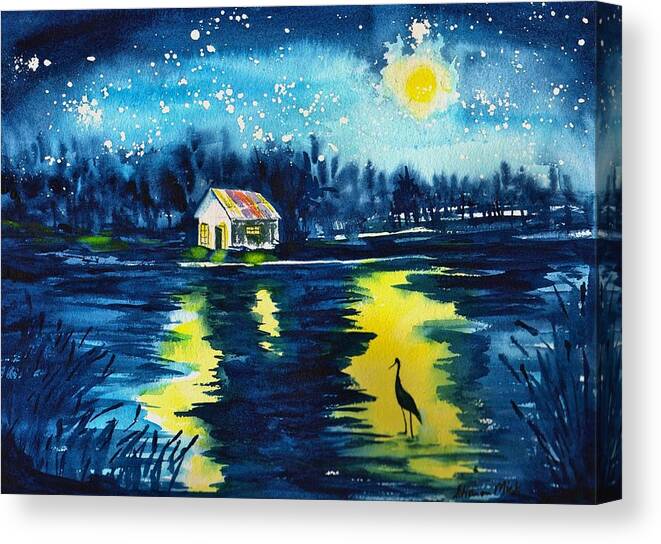 Sharon Mick Canvas Print featuring the painting Starry Night by Sharon Mick