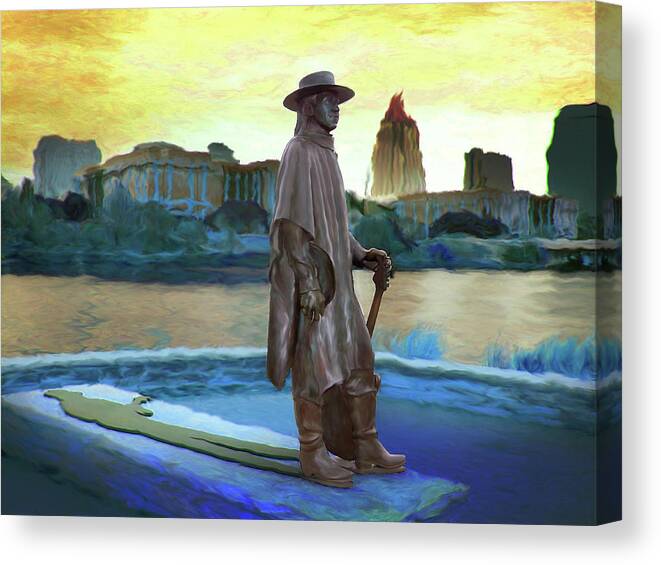 Stevie Canvas Print featuring the digital art Stevie Ray Vaughan Statue - Austin, TX by Steve Ellison