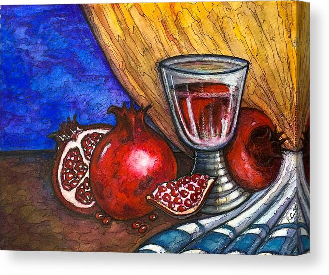 Original Copy Canvas Print featuring the painting Still Life with Pomegranate and Goblet 1 by Rae Chichilnitsky