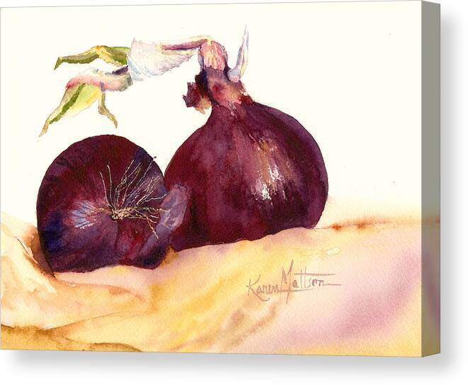 Red Onions Canvas Print featuring the painting Still Life With Red Onions by Karen Mattson