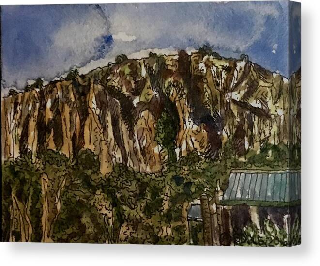 Landscape Canvas Print featuring the painting Store at Davis Mountain's Base by Angela Weddle