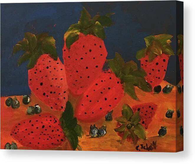 Strawberries Canvas Print featuring the painting Strawberries And Blueberries by Christina Schott