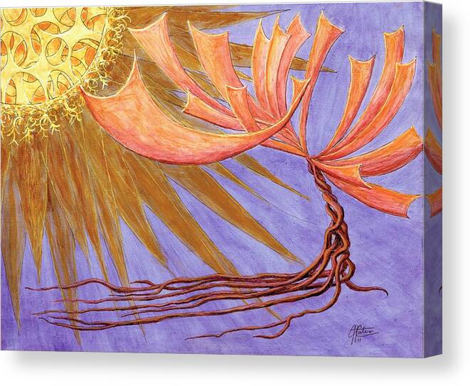 Sun Float Rays Purple Orange Gold Dance Canvas Print featuring the painting Sundancer by Charles Cater