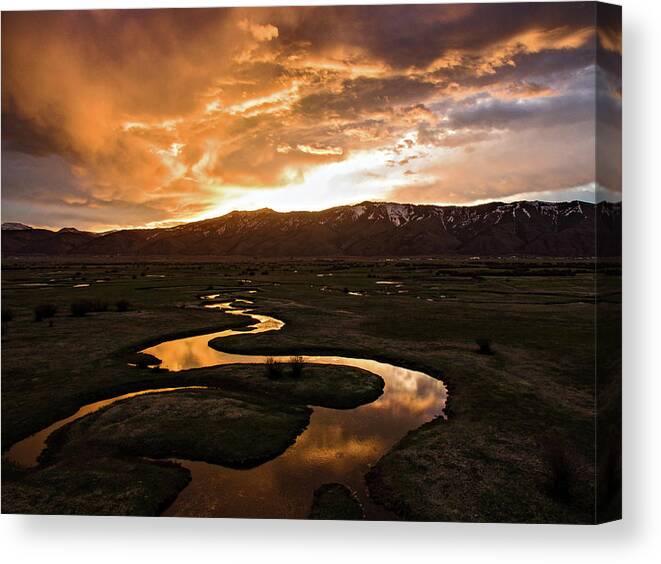 Wyoming Canvas Print featuring the photograph Sunrise Over Winding River by Wesley Aston