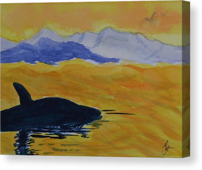 Sunset Whale Canvas Print featuring the painting Sunset Whale by Jacob Kimmig