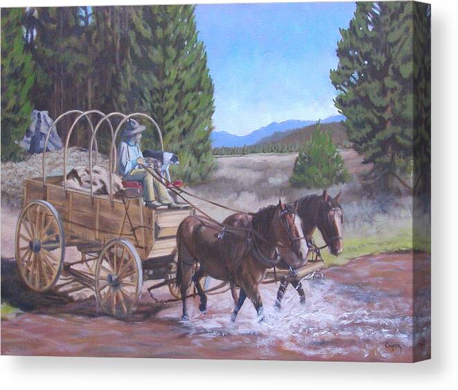 Oil. Painting Canvas Print featuring the painting Supply Wagon by Todd Cooper