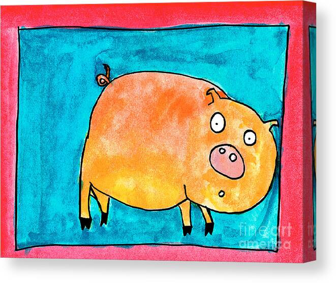 Pig Canvas Print featuring the painting Surprised Pig by Nick Abrams Age Thirteen