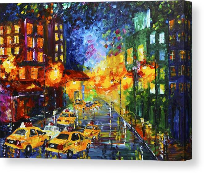 City Paintings Canvas Print featuring the painting Taxi Cabs by Kevin Brown