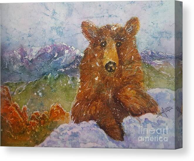 Garden Of The Gods Canvas Print featuring the painting Teddy wakes up in the most desireable city in the nation by Carol Losinski Naylor