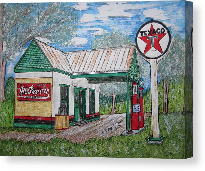 Nostalgia Canvas Print featuring the painting Texaco Gas Station by Kathy Marrs Chandler