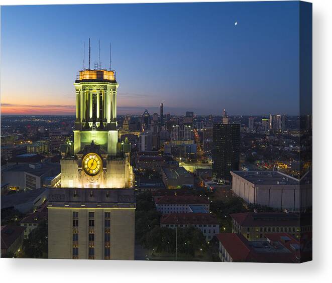 Texas Tower Canvas Print featuring the photograph Texas Tower Aerial View Austin 1 by Rob Greebon