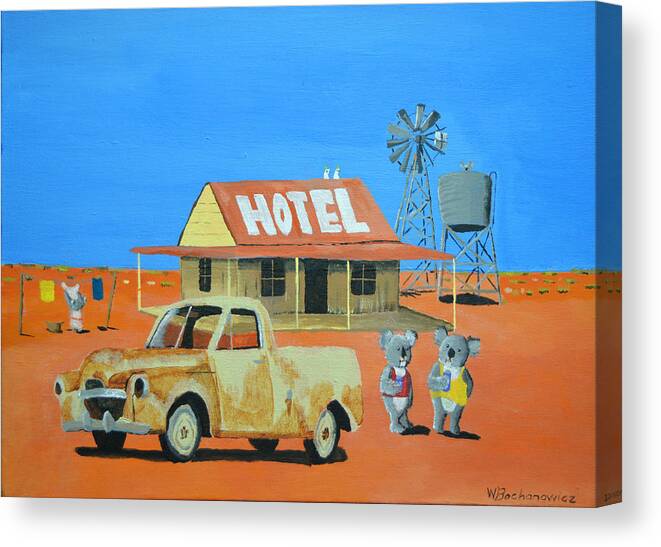 Aussie Hotel Canvas Print featuring the painting The Aussie Hotel by Winton Bochanowicz