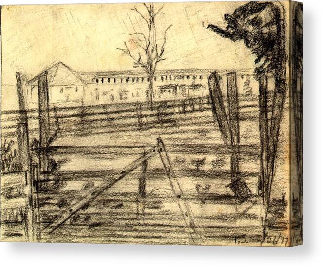 Barn Canvas Print featuring the drawing The Barn by Peter Shor