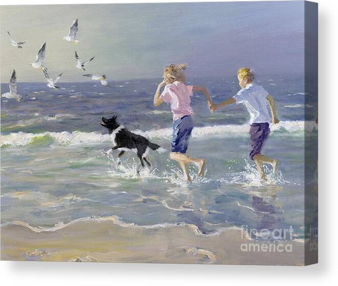 Seaside; Children Canvas Print featuring the painting The Chase by William Ireland