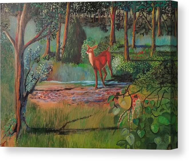 Deer Canvas Print featuring the painting The Deer by Cindy Harvell