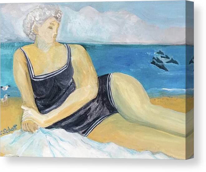 Woman Canvas Print featuring the painting The Dolphin Queen by Christina Schott
