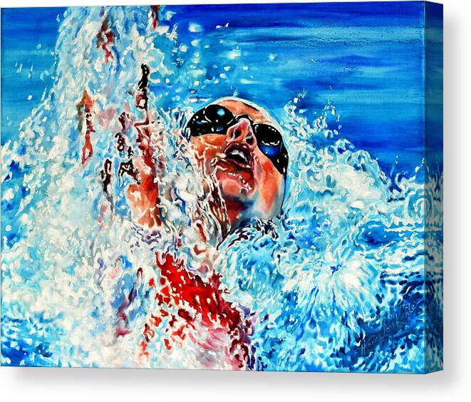 Swimmer Canvas Print featuring the painting The Dream Becomes Reality by Hanne Lore Koehler