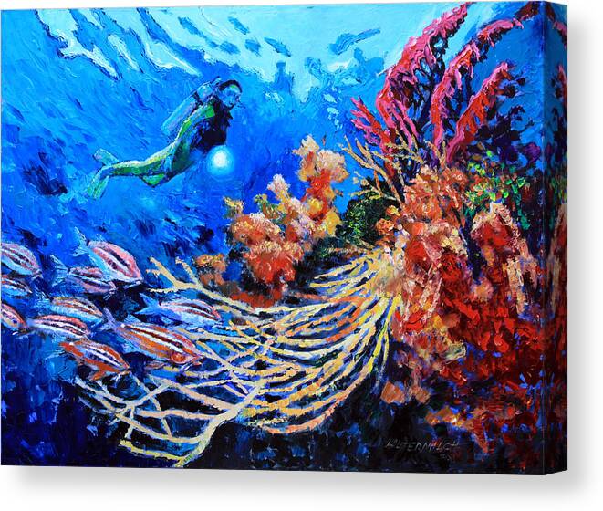 Scuba Diver Canvas Print featuring the painting The Flow of Creation by John Lautermilch