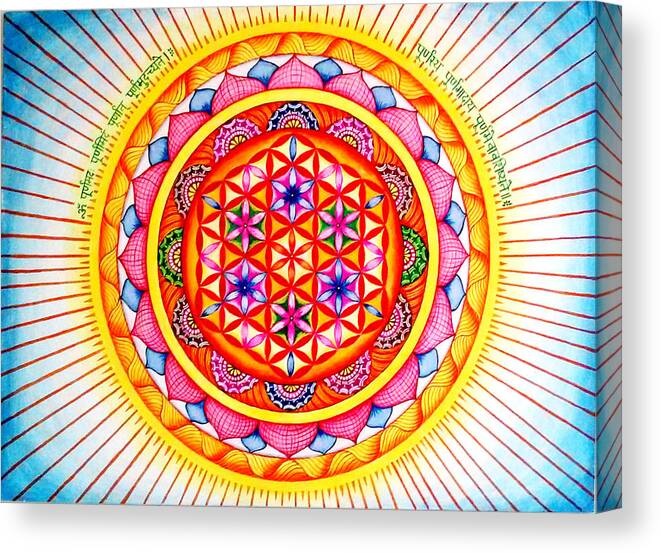 Flower Of Life Canvas Print featuring the painting The flower of life by Vimala Jajoo